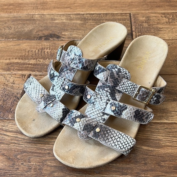 Vionic Radia Orthotic Adjustable Triple Strap Slide Wedge Sandals Size 8 - Picture 6 of 14